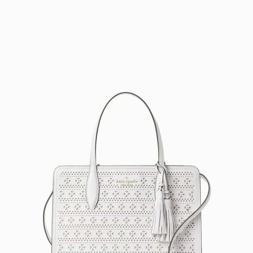 NWT Kate Spade White perf medium top zip satchel - Picture 4 of 4